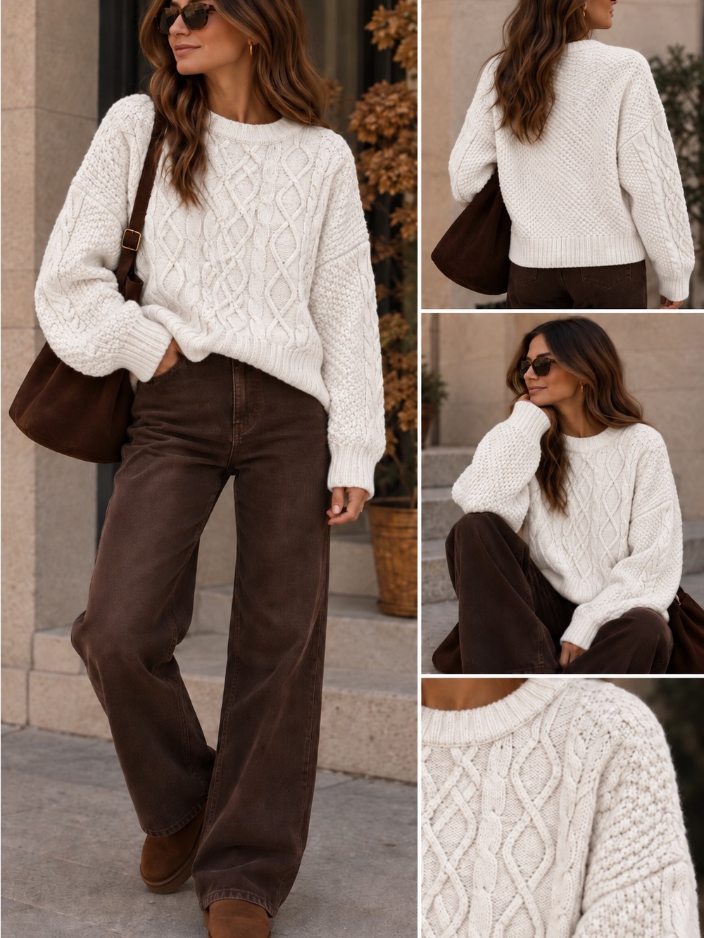 Hollister Women’s M White Cable Knit Crew Neck Cotton Blend Pullover Sweater